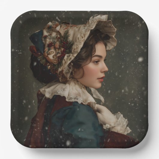 Lady im Winter Pappteller (Vorderseite)