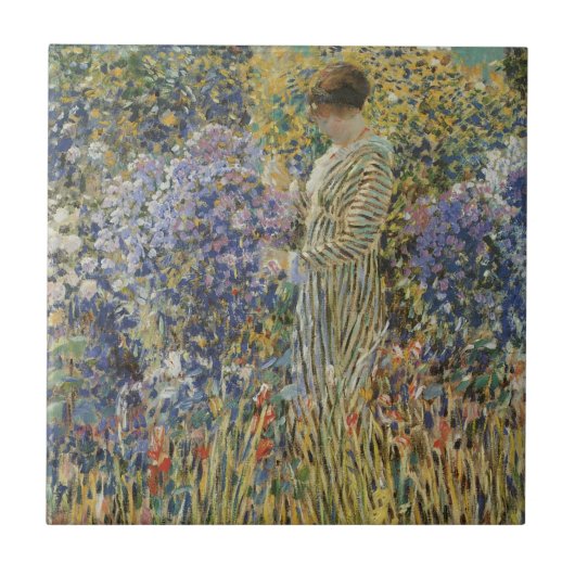 Lady in a Garden von Frederick Frieseke, Fine Art Fliese (Vorderseite)