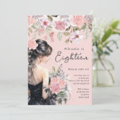 Lady in Black Gown Pink 18. Geburtstag Einladung (Stehend Vorderseite)