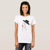 Lady in Black Hat mit Red Lips Line Art T-Shirt (Vorne ganz)