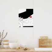 Lady in Black Hat mit Red Lipstick Line Art Poster (Küche)