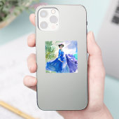 Lady in Blue Dress - Aquarellmalerei Aufkleber (Telefon)