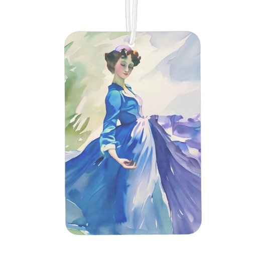Lady in Blue Dress - Aquarellmalerei Autolufterfrischer (Rückseite)