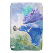Lady in Blue Dress - Aquarellmalerei Badematte (Vorderseite Vertikal)