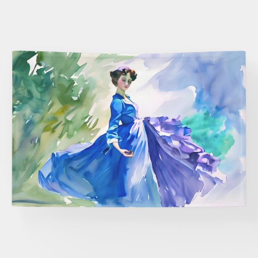 Lady in Blue Dress - Aquarellmalerei Banner (Horizontal)