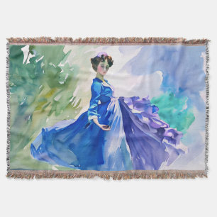 Lady in Blue Dress - Aquarellmalerei Decke
