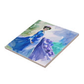 Lady in Blue Dress - Aquarellmalerei Fliese (Seite)