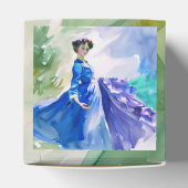 Lady in Blue Dress - Aquarellmalerei Geschenkschachtel (Oben)
