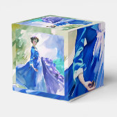 Lady in Blue Dress - Aquarellmalerei Geschenkschachtel (Rückseite)