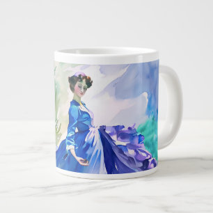 Lady in Blue Dress - Aquarellmalerei Jumbo-Tasse