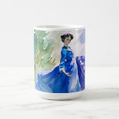 Lady in Blue Dress - Aquarellmalerei Kaffeetasse (Mittel)