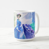 Lady in Blue Dress - Aquarellmalerei Kaffeetasse (VorderseiteRechts)