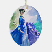 Lady in Blue Dress - Aquarellmalerei Keramik Ornament (Rechts)