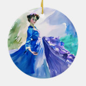 Lady in Blue Dress - Aquarellmalerei Keramik Ornament (Hinten)