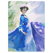 Lady in Blue Dress - Aquarellmalerei Klemmbrett (Rückseite)