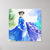 Lady in Blue Dress - Aquarellmalerei Leinwanddruck (Vorderseite)