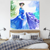 Lady in Blue Dress - Aquarellmalerei Leinwanddruck (Insitu (Schlafzimmer))