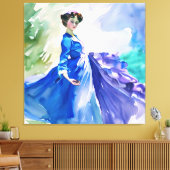 Lady in Blue Dress - Aquarellmalerei Leinwanddruck (Insitu (Wohnzimmer))