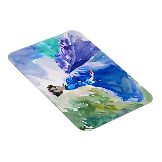 Lady in Blue Dress - Aquarellmalerei Magnet (Rechte Seite)