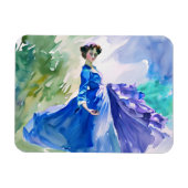 Lady in Blue Dress - Aquarellmalerei Magnet (Horizontal)