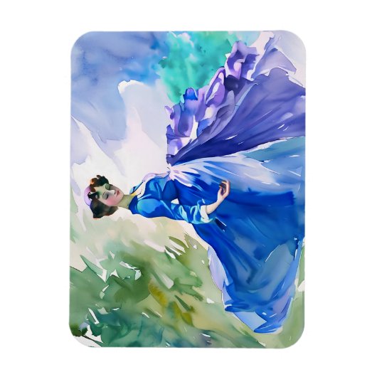 Lady in Blue Dress - Aquarellmalerei Magnet (Vertikal)