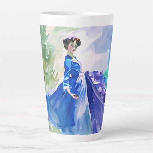 Lady in Blue Dress - Aquarellmalerei Milchtasse (Vorderseite)