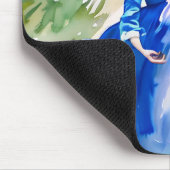Lady in Blue Dress - Aquarellmalerei Mousepad (Ecke)