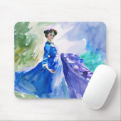 Lady in Blue Dress - Aquarellmalerei Mousepad (Mit Mouse)