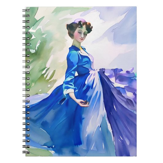 Lady in Blue Dress - Aquarellmalerei Notizblock (Vorderseite)