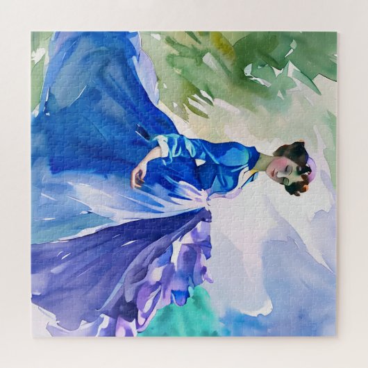 Lady in Blue Dress - Aquarellmalerei Puzzle (Horizontal)