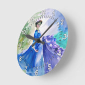 Lady in Blue Dress - Aquarellmalerei Runde Wanduhr (Winkel)