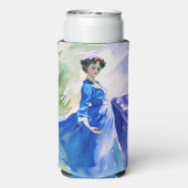 Lady in Blue Dress - Aquarellmalerei Selters Dosenkühler (Seltzer Rückseite)