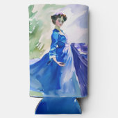 Lady in Blue Dress - Aquarellmalerei Selters Dosenkühler (Rückseite)