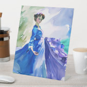 Lady in Blue Dress - Aquarellmalerei Sockelschild (In Situ)