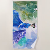 Lady in Blue Dress - Aquarellmalerei Strandtuch (Vorderseite)