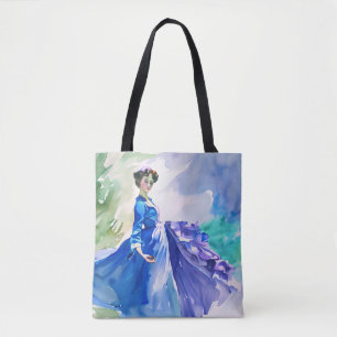 Lady in Blue Dress - Aquarellmalerei Tasche