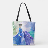 Lady in Blue Dress - Aquarellmalerei Tasche (Rückseite)