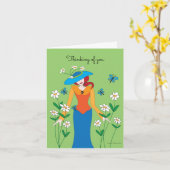 Lady in Blue Hat Note Card Karte (Gelbe Blume)