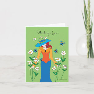 Lady in Blue Hat Note Card Karte