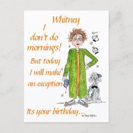 Lady in Curlers und Green Robe sagt Happy Birthday Postkarte