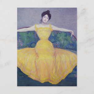 Lady in einem gelben Kleid, 1899 Postkarte