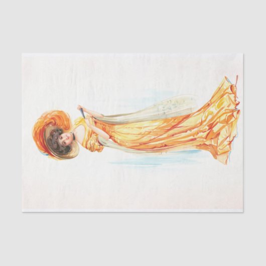 Lady in einem gelben Kleid, Decoupage Seidenpapier (Vorderseite)