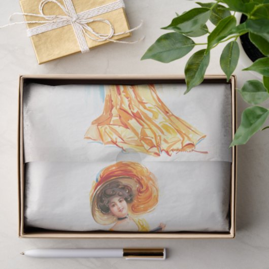 Lady in einem gelben Kleid, Decoupage Seidenpapier (Geschenk)