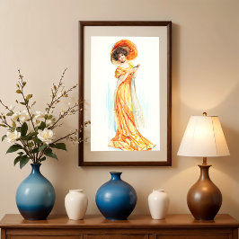 Lady in einem gelben Kleid, Fine Art Poster