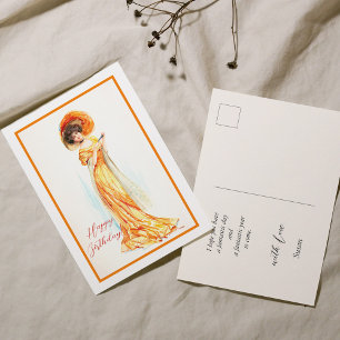 Lady in einem gelben Kleid, Happy Birthday Postkarte