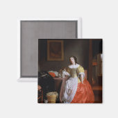 Lady in einem gelben und roten Kleid Magnet (Vorderseite/Rückseite)