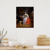 Lady in einem gelben und roten Kleid Poster (Küche)