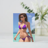 Lady in einem Lila Bikini Postkarte (Stehend Vorderseite)