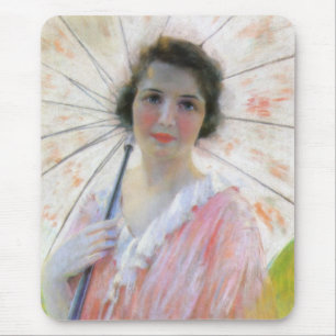 Lady in einem rosa Kleid mit einem Sonnenschirm (R Mousepad