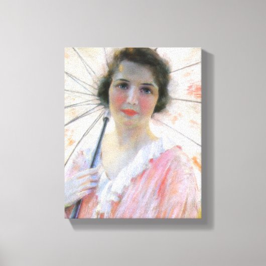 Lady in einem rosa Kleid mit Sonnenschirm (Robert Leinwanddruck (Vorderseite)